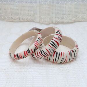 Bangle Bracelet Set Women Cream with Orange & Green Stripes Antika Collection